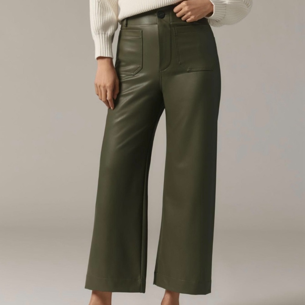 NEW Anthropologie Colette Faux Leather Pants Wide‎ Leg Maeve Vegan Green Size 33